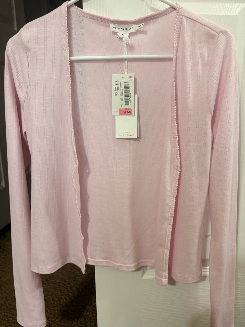 Good American Baby Pink Ribbed Cardigan